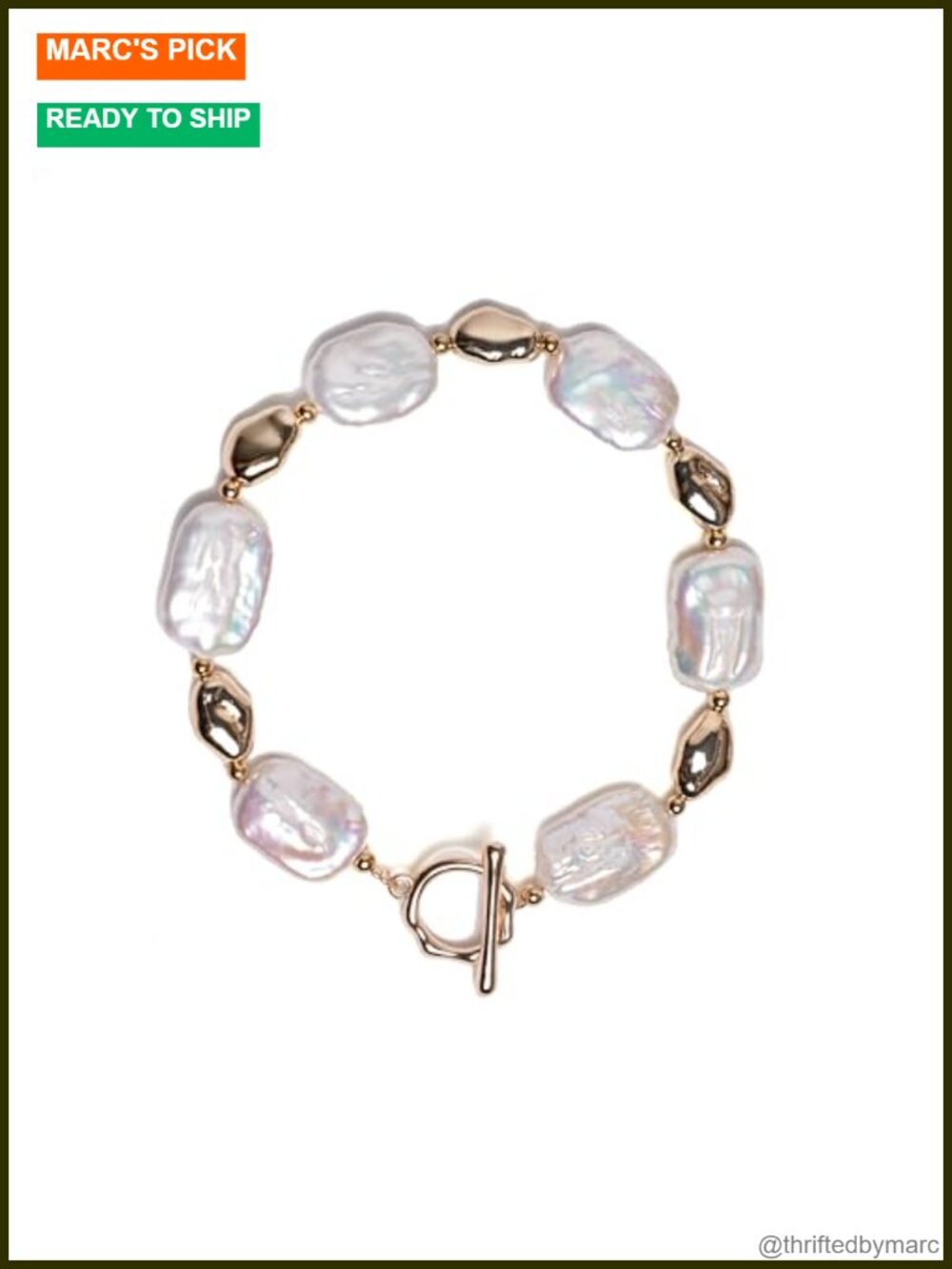 18K Gold Plated Freshwater Baroque Pearl Bangle Bracelet